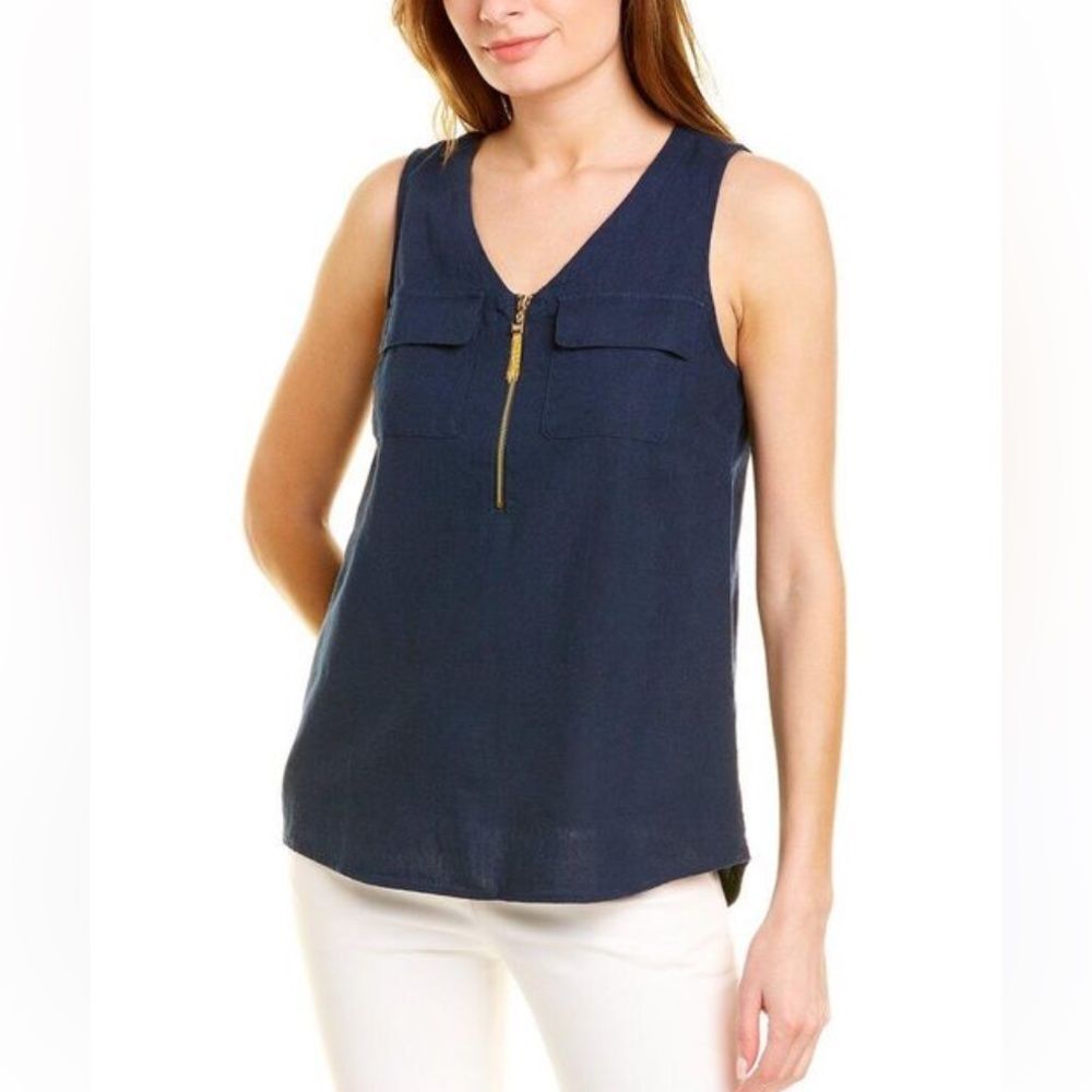 Ellen Tracy Sleeveless Zipper Detail Top Navy Blue Medium NWT - Picture 6 of 11
